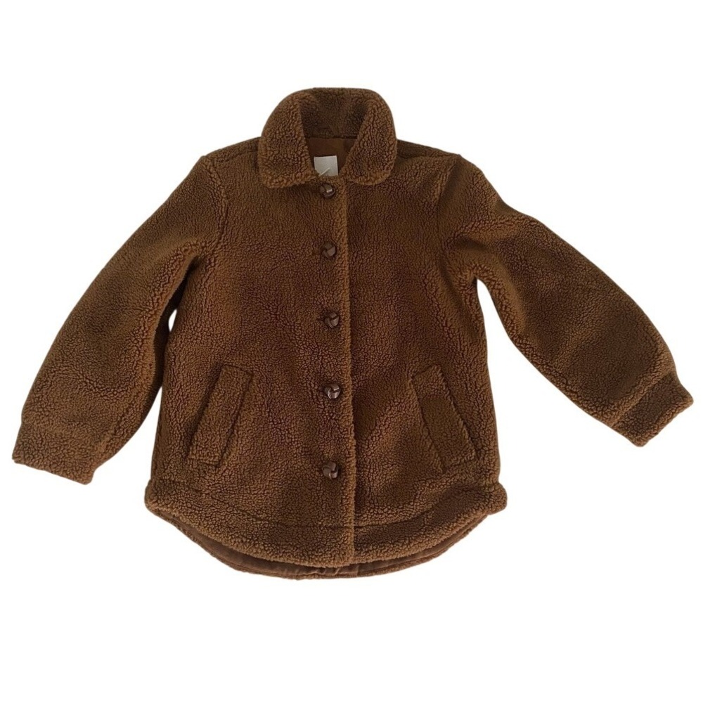 H&M Teddy Sherpa Jacket 2 XS Brown Lined Cozy Cool Weather Fall Chunky‎ Bomber